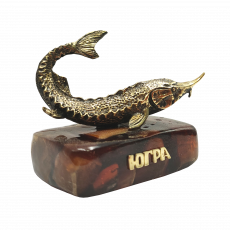ЛМ Стерлядь, латунь, подставка из эпоксидной смолы с наполнением - Сувенирная фабрика